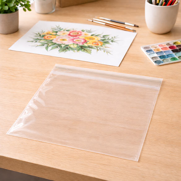 Plastpåsar 25,9x25,6cm Transparent med Tejpremsa (100 st) [B1010S]