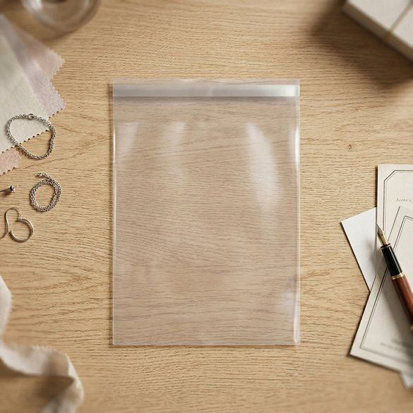 Plastpåsar 26,5x31,1cm Transparent med Tejpremsa (100 st) [B1012]