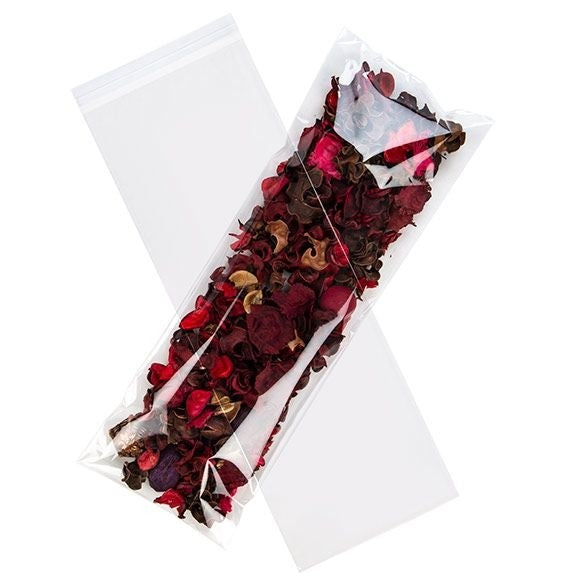 Plastpåsar 13,8x38,8cm Transparent med Tejpremsa (100 st) [B515]