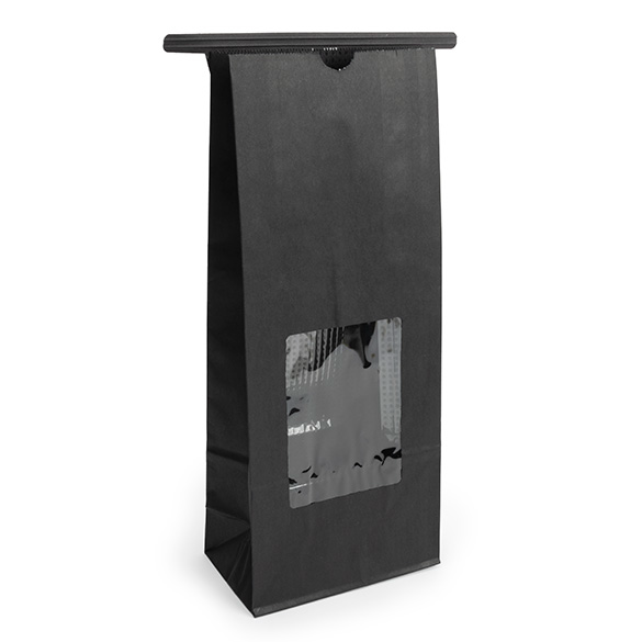 Blockbottenpåsar Svart med Tin-Tie Förslutning och Fönster 10,8x6,4x26,7cm (100 st) [TTW2B]