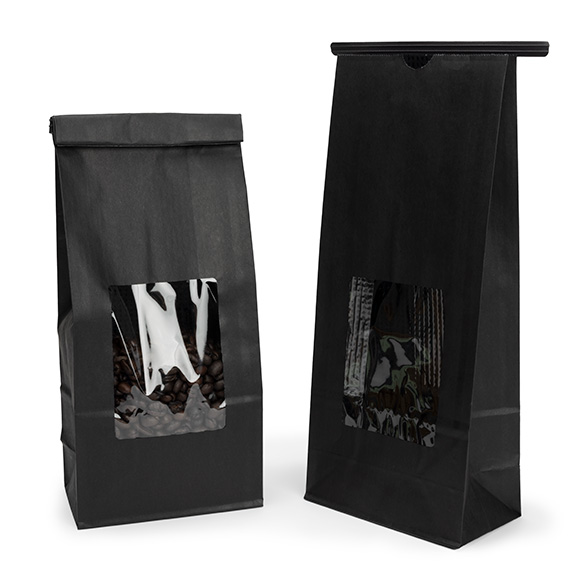 Blockbottenpåsar Svart med Tin-Tie Förslutning och Fönster 10,8x6,4x26,7cm (100 st) [TTW2B]