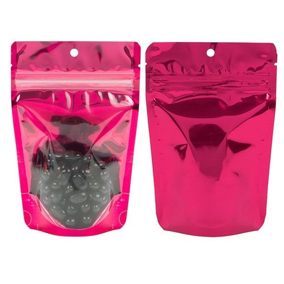 Stå upp påsar Transparent/Fuchsia 10,2x6x15,2cm | 57 gram (100 st) [ZBGB2FS]