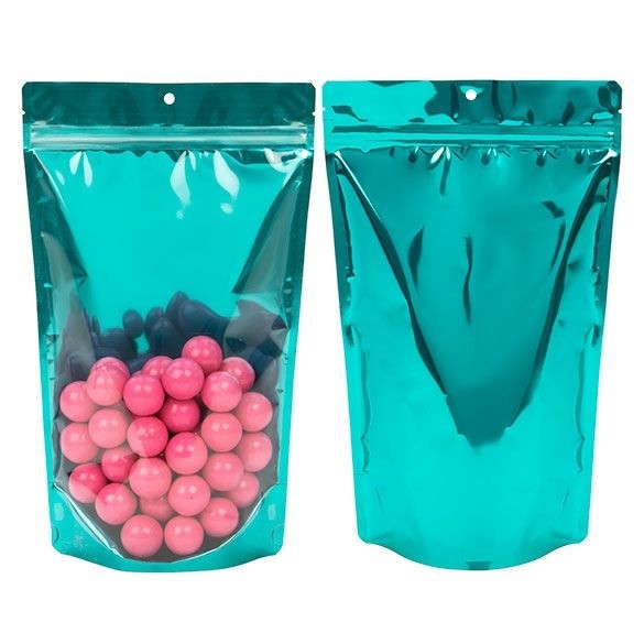 Stå upp påsar Transparent/Teal Blå 17,1x8,9x28,6cm | 340 gram (100 st) [ZBGB4TL]
