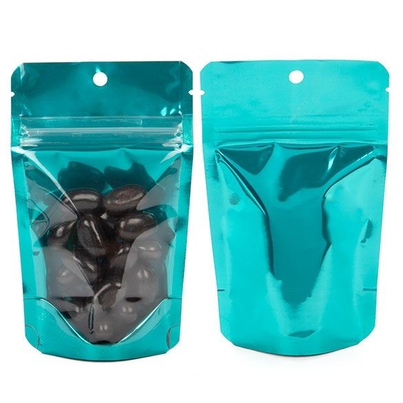 Stå upp påsar Transparent/Teal 7,9x5,1x13cm | 28 gram (100 st) [ZBGB1TL]