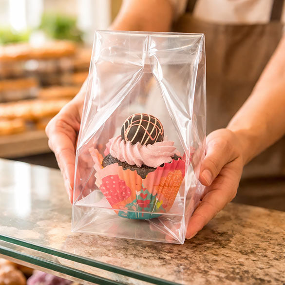 Cupcakepåsar för singlar med pappersbotten 10,2x10,2x22,9cm (100 st) [CBG4XL]