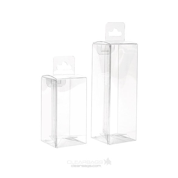 Plastlådor 4,3x4,3x8,6cm Kristallklart med galge i mitten (25 st) [CHFB323]