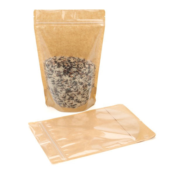 Stå upp påsar Kraft 14,9x8,9x23,2cm med Fönster | 312 gram (100 st) [ZBGKC7]