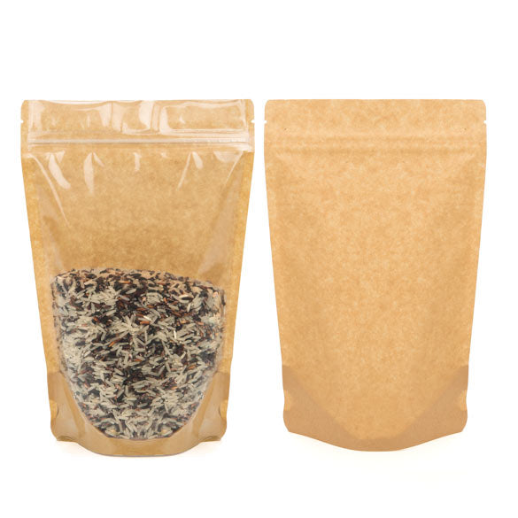 Stå upp påsar Kraft 14,9x8,9x23,2cm med Fönster | 312 gram (100 st) [ZBGKC7]