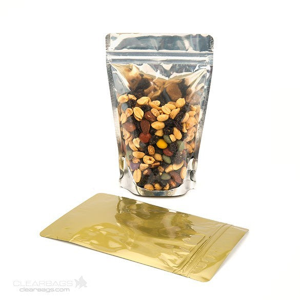Stå upp påsar Transparent/Guld 11,9x7,6x18,4cm | 114 gram (100 st) [ZBGG46]