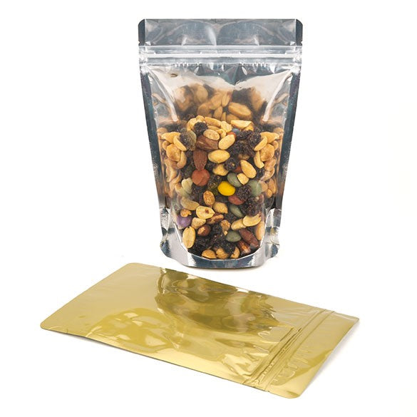 Stå upp påsar Transparent/Guld 11,9x7,6x18,4cm | 114 gram (100 st) [ZBGG46]