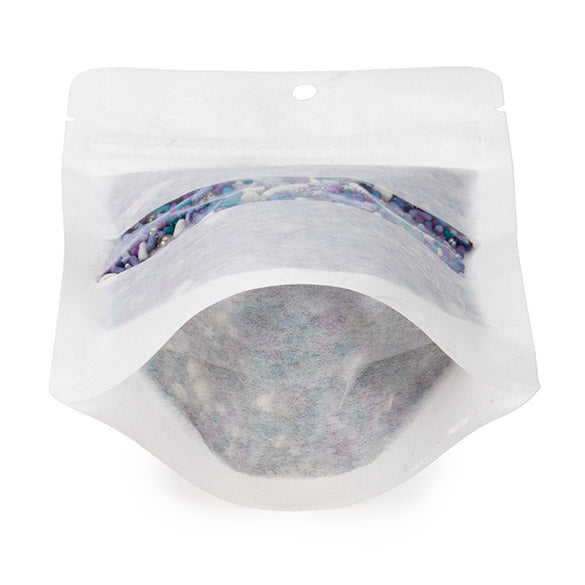 Eco Friendly Stå upp påsar Rispapper vitt med rektangulärt fönster med hängande hål 10,2x6x15,2 cm (100 st) [ZBGRC2W]