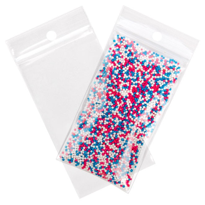 Blixtlåspåsar med häng hål 5,1x8,9cm Kristallklart PP 50 mikron (100 st) [ZR23H]