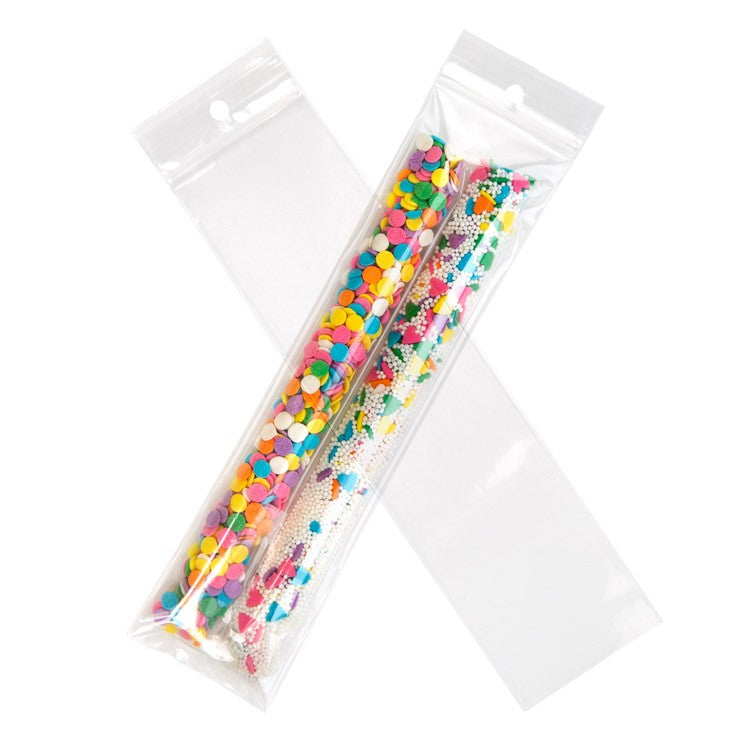 Blixtlåspåsar med häng hål 5x20,5cm Kristallklart PP 50 mikron (100 st) [ZR28]