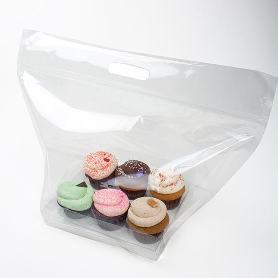 Plastkasse för 6 Cupcakes 45,6x22,9x30,8cm med Zip Stängning (100 st) [CZHB1]