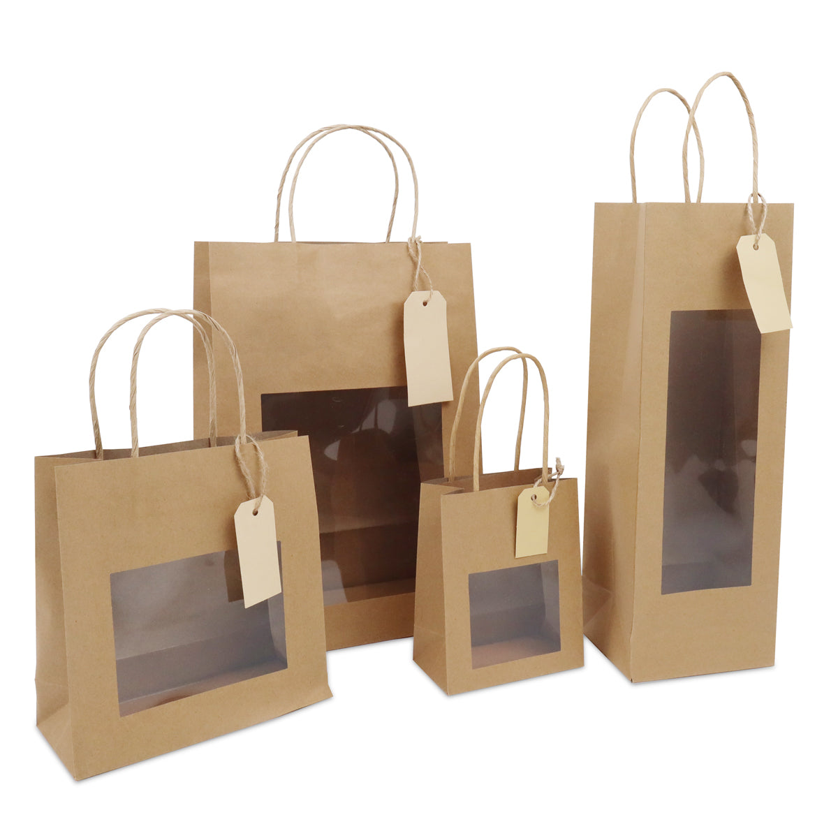 Presentpåsar med fönster och etikett 12+10x35 cm Kraft (100 pcs) [FP-DPT121]