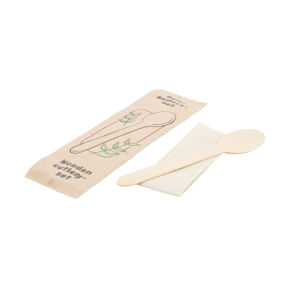 Cutlery sets spoon and napkin Wood with bio-coated 16 cm (500 pieces)