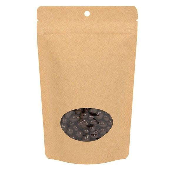 Stå upp påsar Kraft Komposterbar 13x7,9x20,6cm med oval Fönster | 113 gram (100 st) [ZBGEO3K]