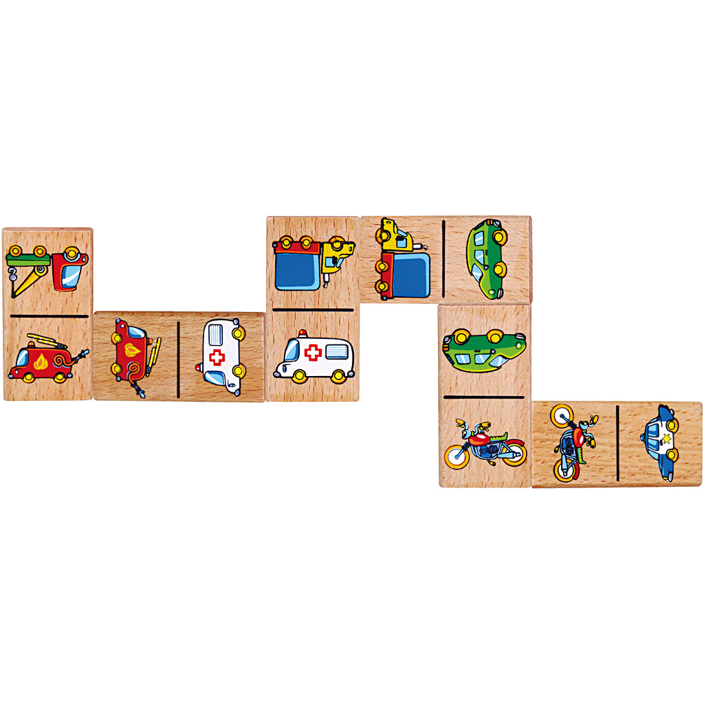 VIGA dominoes for children, vehicles, 28 puzzle pieces