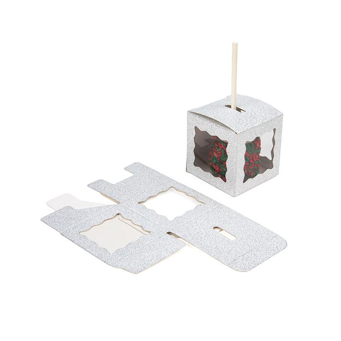 Fällbar låda Glitter Silver 5,1x5,1x5,1 cm 3-sidigt fönster (25 st) [FB1SGW]