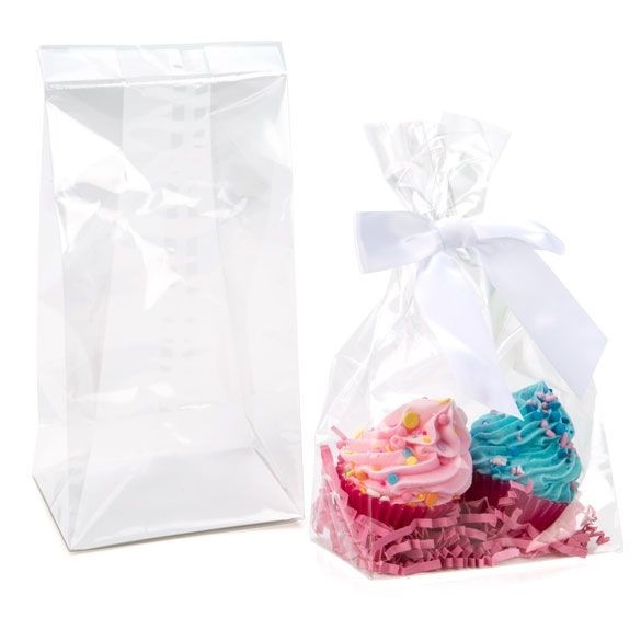 Block Bottom Bags Clear 10.2x6.4x20.3cm with paper insert