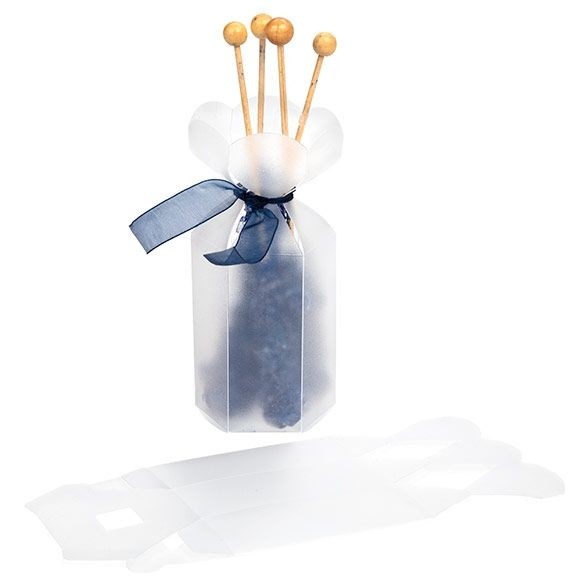 Frostiga presentaskar av plast med blomma 4,9x4,9x7,6cm (25 st) [FS354F]