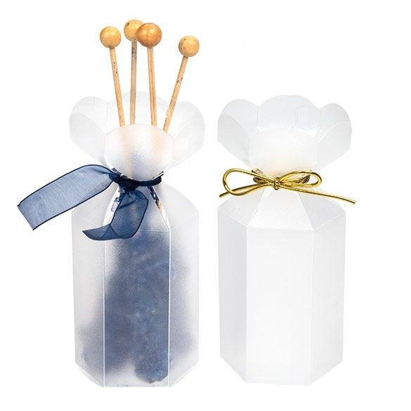 Frostiga presentaskar av plast med blomma 4,9x4,9x7,6cm (25 st) [FS354F]