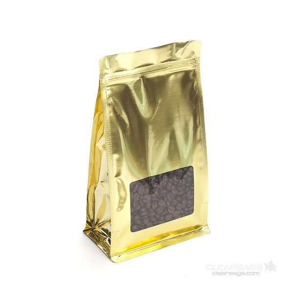 Stand Up Pouches Gold with Window 12.7x7.6x20.3cm