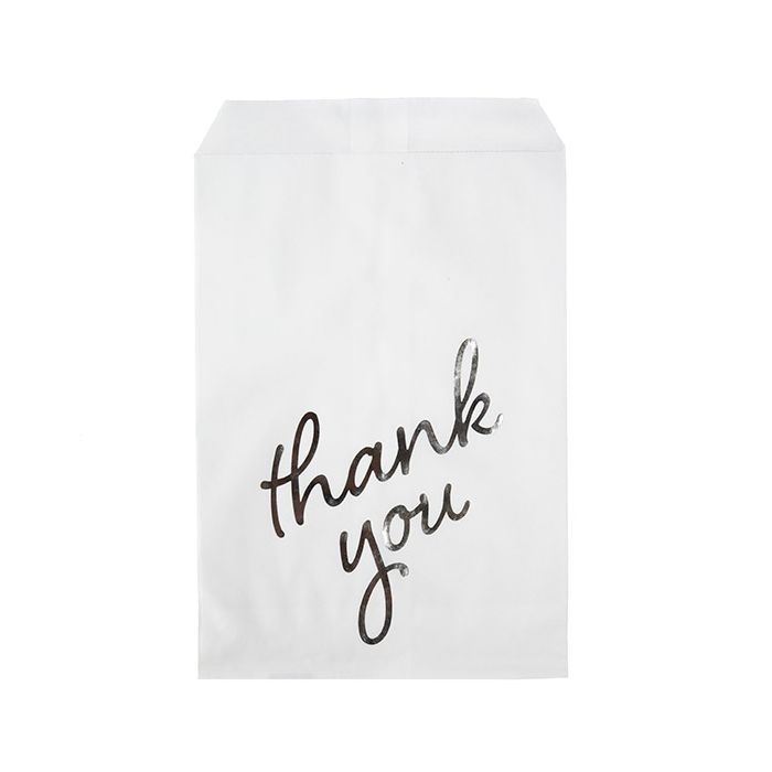Paper Bags White with Silver Thank You 12,7x20,3 cm