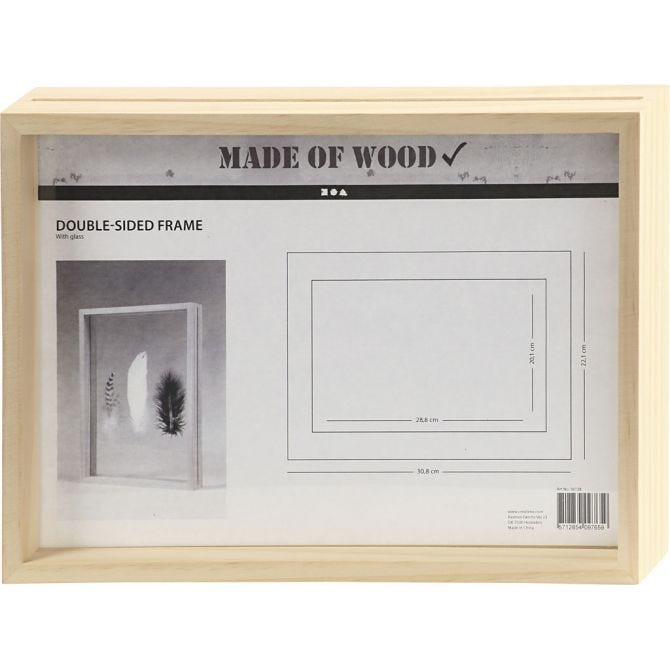 Double Frame, A4, size 22.1x30.8 cm, depth 4.5 cm, pine, 1pc, inner size 20.1x28.8 cm