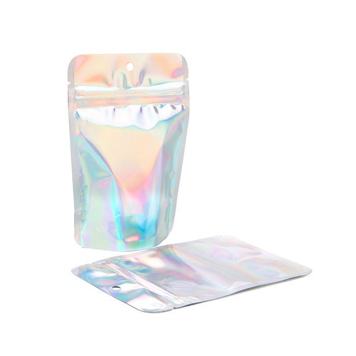 Stå upp påsar Iridescent/Holographic 10,2x6x15,2cm Med hängande hål (25 st) [ZBGH2]