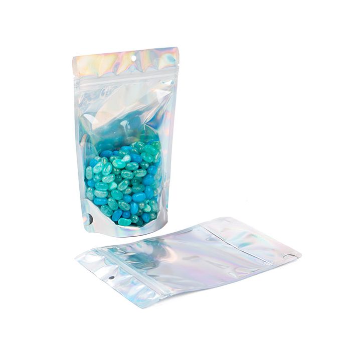 Stå upp påsar Transparent/Iridescent/Holographic 13x7,9x20,6cm Med hängande hål (25 st)[ZBGH3C]