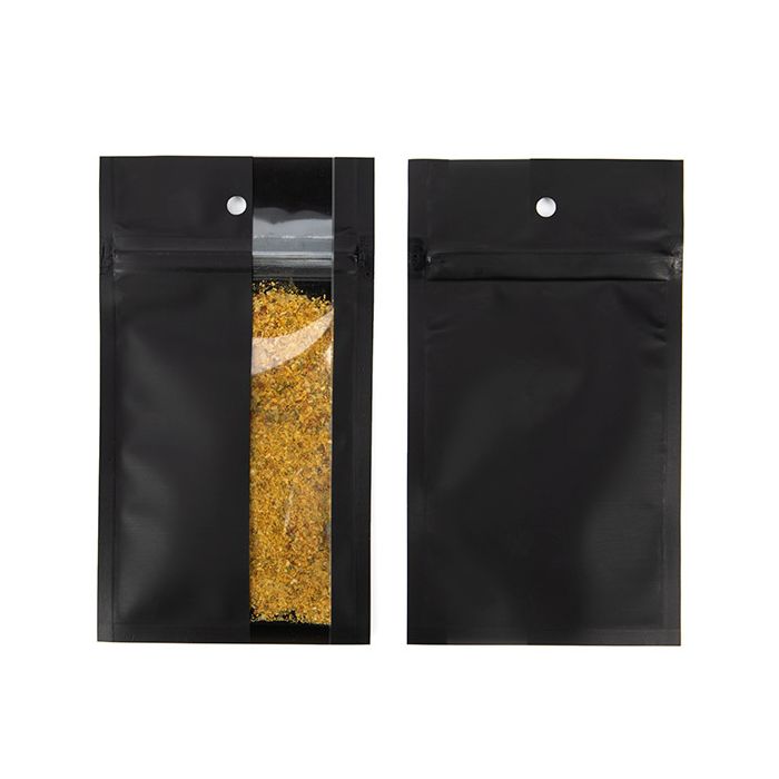 Blixtlåspåsar Matt svart med vertikalt fönster 7,6x11,4 cm (100 st) [HZBV3MB]