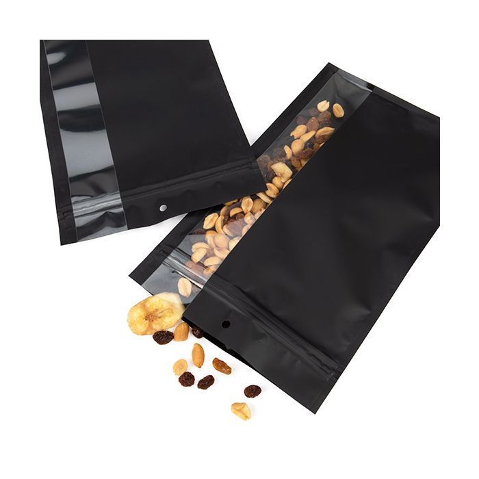 Blixtlåspåsar Matt svart med vertikalt fönster 15,2x23,5 cm (100 st) [HZBV7MB]