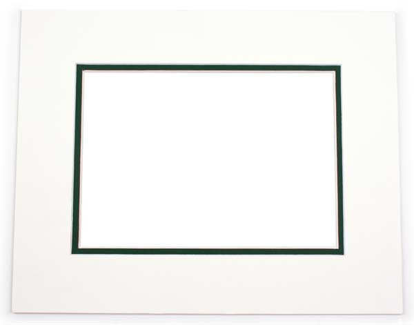 Passepartout Dubbel tjock Vit/Mörk Grön 20,3x25,4cm med 11,8x16,8cm Fönster (10 st) [MD20207]