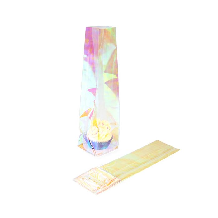 Block Bottom Bags w/ Paper Insert Iridescent 5.1x5.1x21 cm