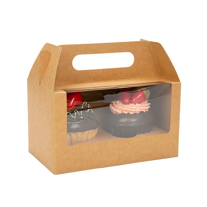 Dubbel Cupcake Handle Box Kraft Set 17,8x10,2x10,2cm (100 Sets) [CBS173K]