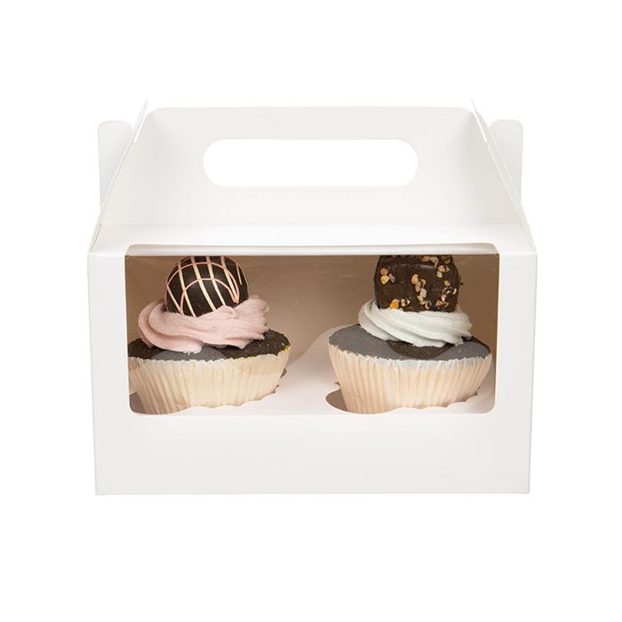 Lådor med dubbla handtag för cupcakes, vita 17,8x10,2x10,2cm (100 uppsättningar) [CBS173W]