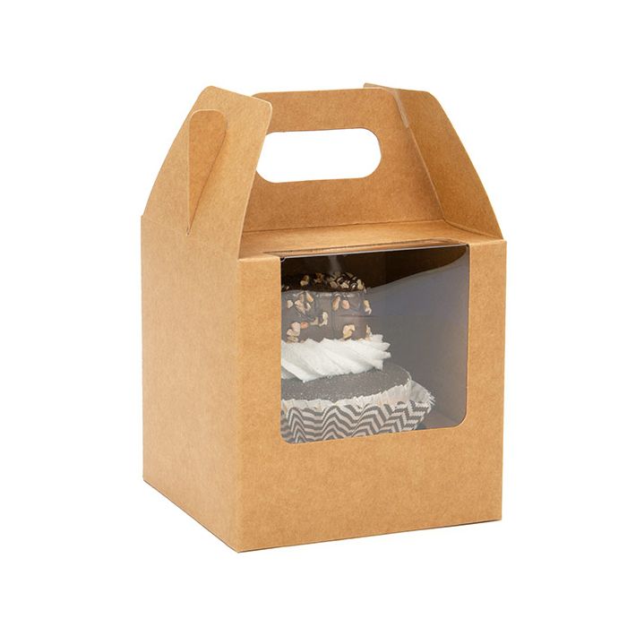 Lådor med handtag för enkel muffinshandtag Kraft 10,2x10,2x10,2cm (100 uppsättningar) [CBS57K]