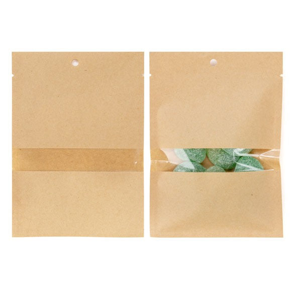 Kraftpåsar Komposterbar 10,2x15,2cm med Fönster och förseglingsbart (100 st) [KHS46W]