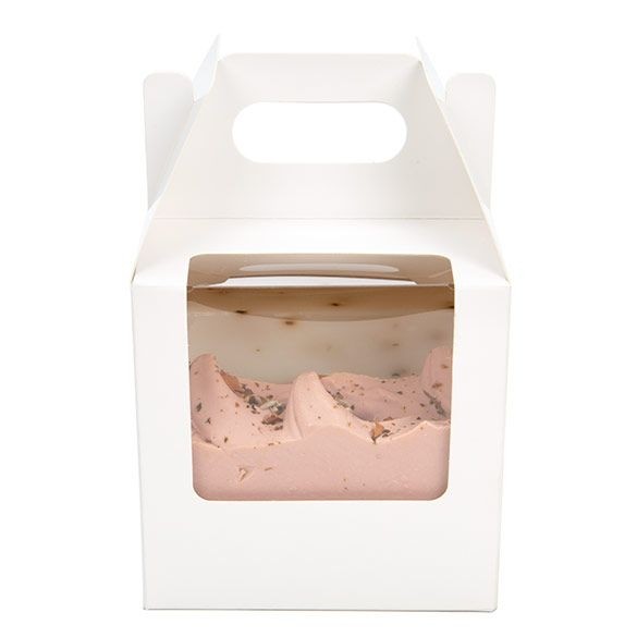 Box med handtag i vitt papper 10,2x10,2x10,2 cm med fönster (25 st) [WGWG57]