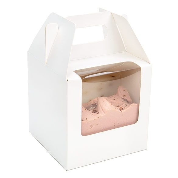 Box med handtag i vitt papper 10,2x10,2x10,2 cm med fönster (25 st) [WGWG57]