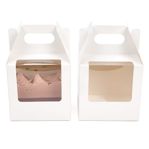 Box med handtag i vitt papper 10,2x10,2x10,2 cm med fönster (25 st) [WGWG57]