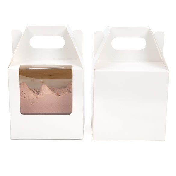 Box med handtag i vitt papper 10,2x10,2x10,2 cm med fönster (25 st) [WGWG57]