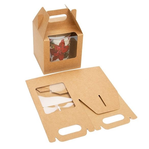 Kraft Paper Handle Box 10.2x10.2x10.2 cm w/ Window