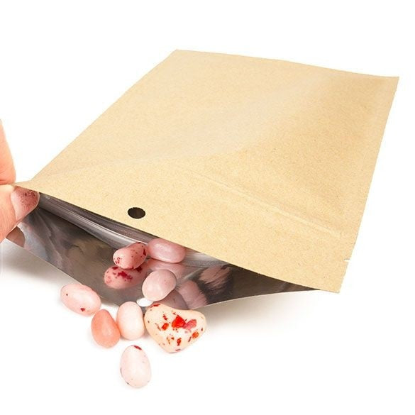 Blixtlåspåsar Kraft hängander 12,7 x 20,8 cm med rivningsknappar (100 st) [HZBB6K]