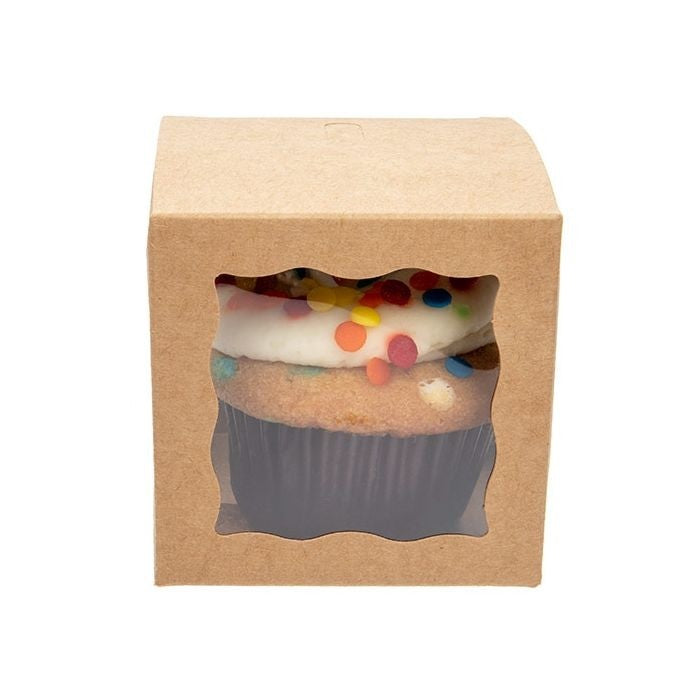 Kraft presentförpackningar bruna med 3 fönster 7,5x7,5x7,5cm (25 st) [WKRG345]