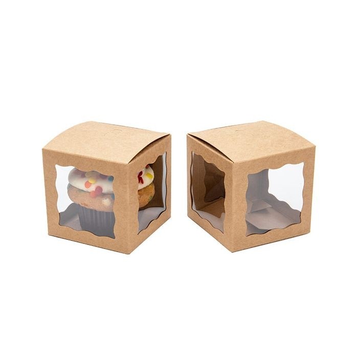 Kraft presentförpackningar bruna med 3 fönster 7,5x7,5x7,5cm (25 st) [WKRG345]