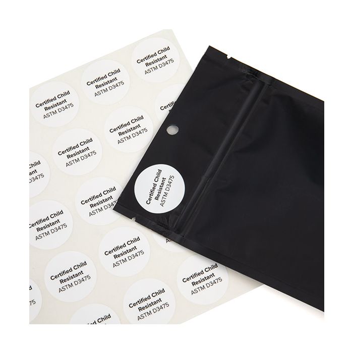 Klistermärken Runda certifierade barnskydd (vit med svart text) 2,5 cm (1 ark) [LS1CCR]