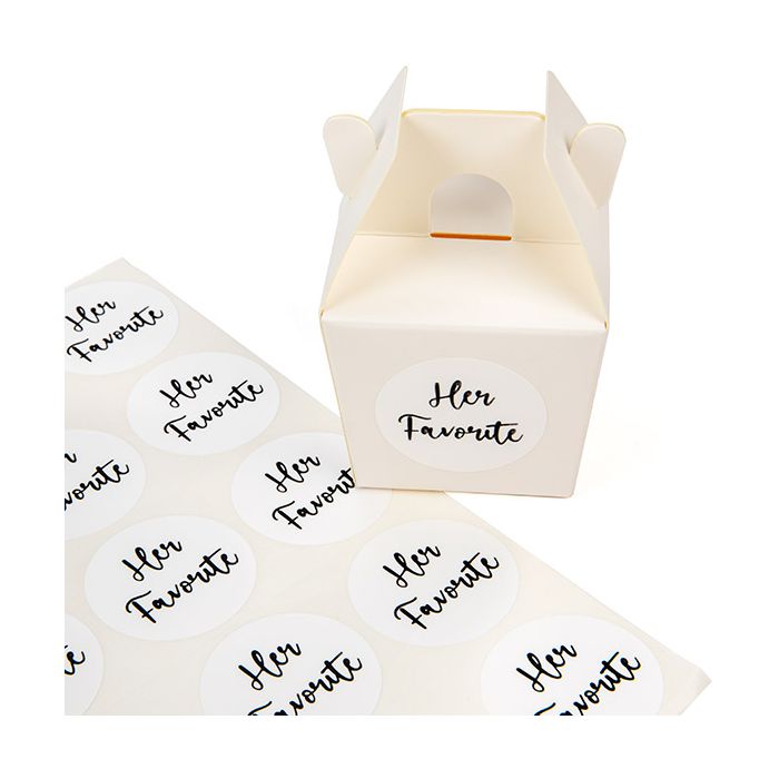 Klistermärken Round Her Favorite (vit med svart text) 3,8 cm (1 ark) [LS1HHER]