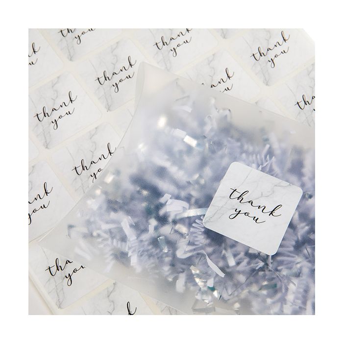 Klistermärken fyrkantiga tack (marmor med grå text) 3,8 cm (1 ark) [LS1HMTY]